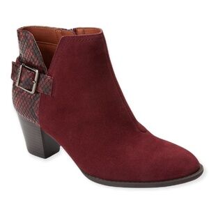 Vionic Naomi Red Suede Snake-Print Orthoitic Ankle Booties